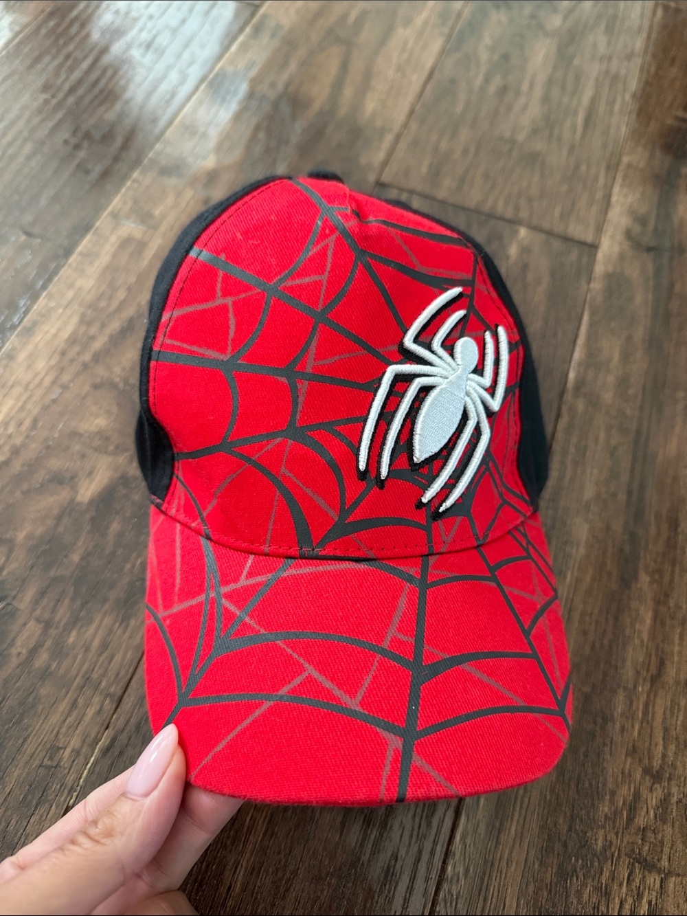 Marvel Red and Black Spider Web Kids Cap with White Spider Patch